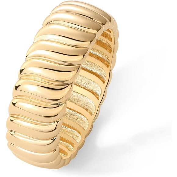 Women's Yellow Gold 14K Plated Chunky Statement Ring Chunky Stackable Wide Band - Picture 1 of 6